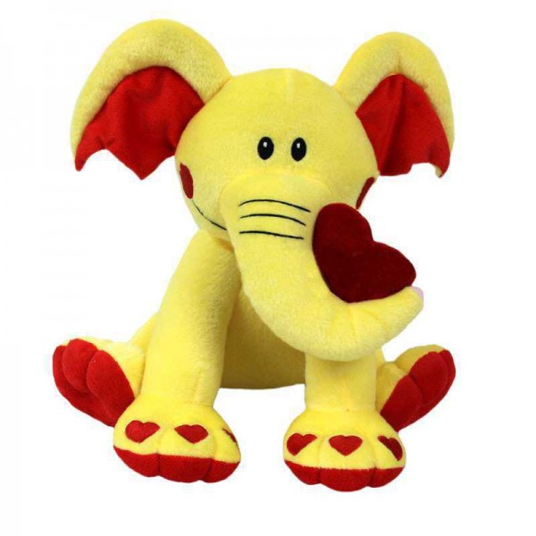 Yellow and Red 15 Inch Elephant Soft Toy with Heart Paws